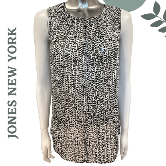 🛍️3/$40 Jones New York Black White Abstract Print Sleeveless Top  Size 8 - Picture 1 of 7